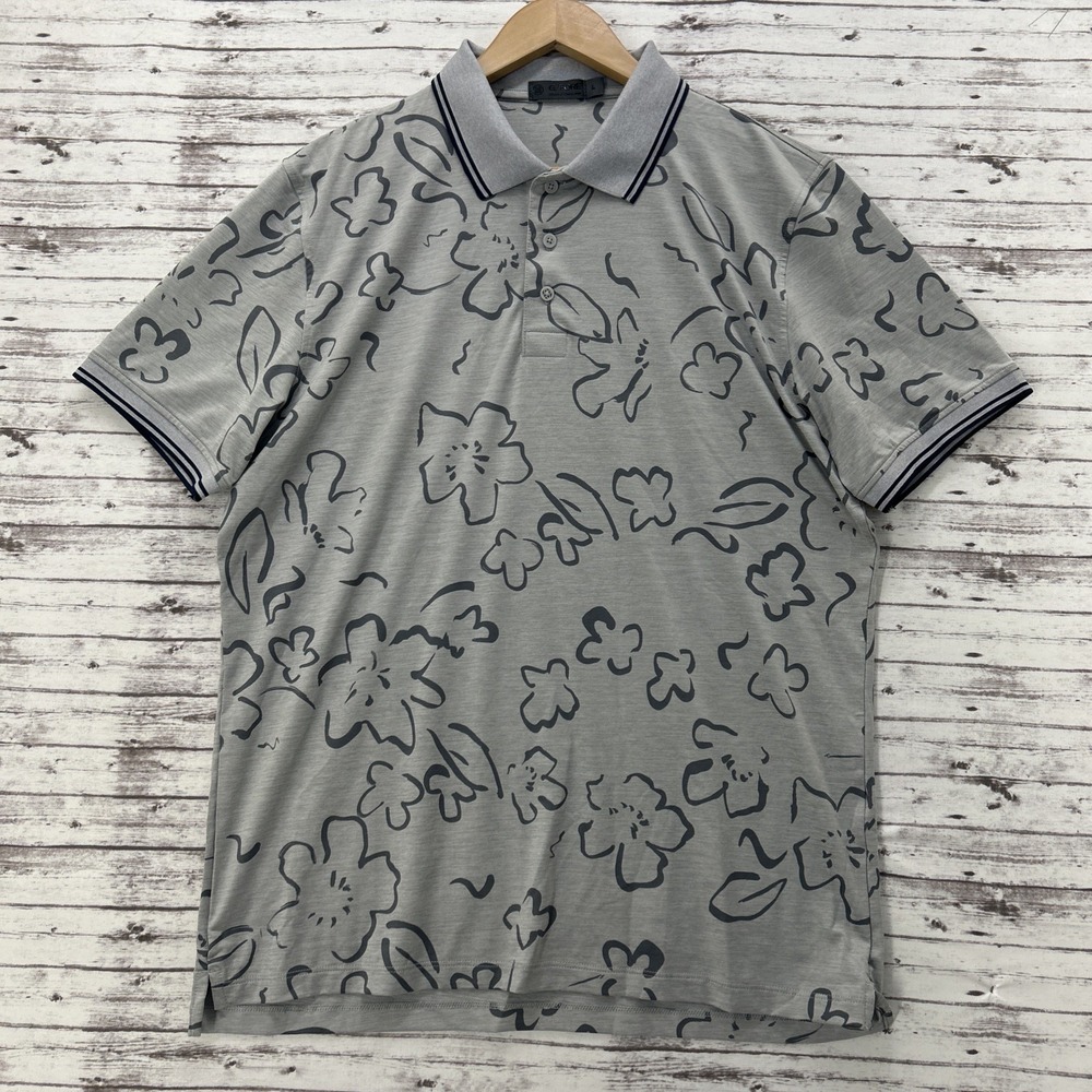 G/FORE G4 Men's Size Large Floral Golf Polo Shirt Gray Tech Performance